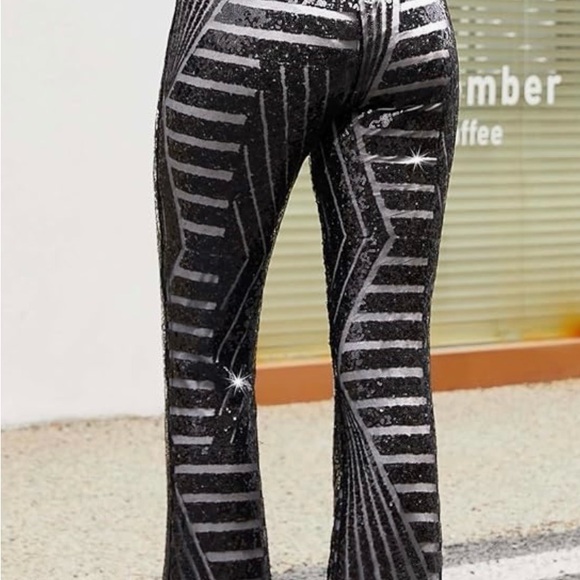 Black sequin flare leg pants sz medium - Picture 2 of 6